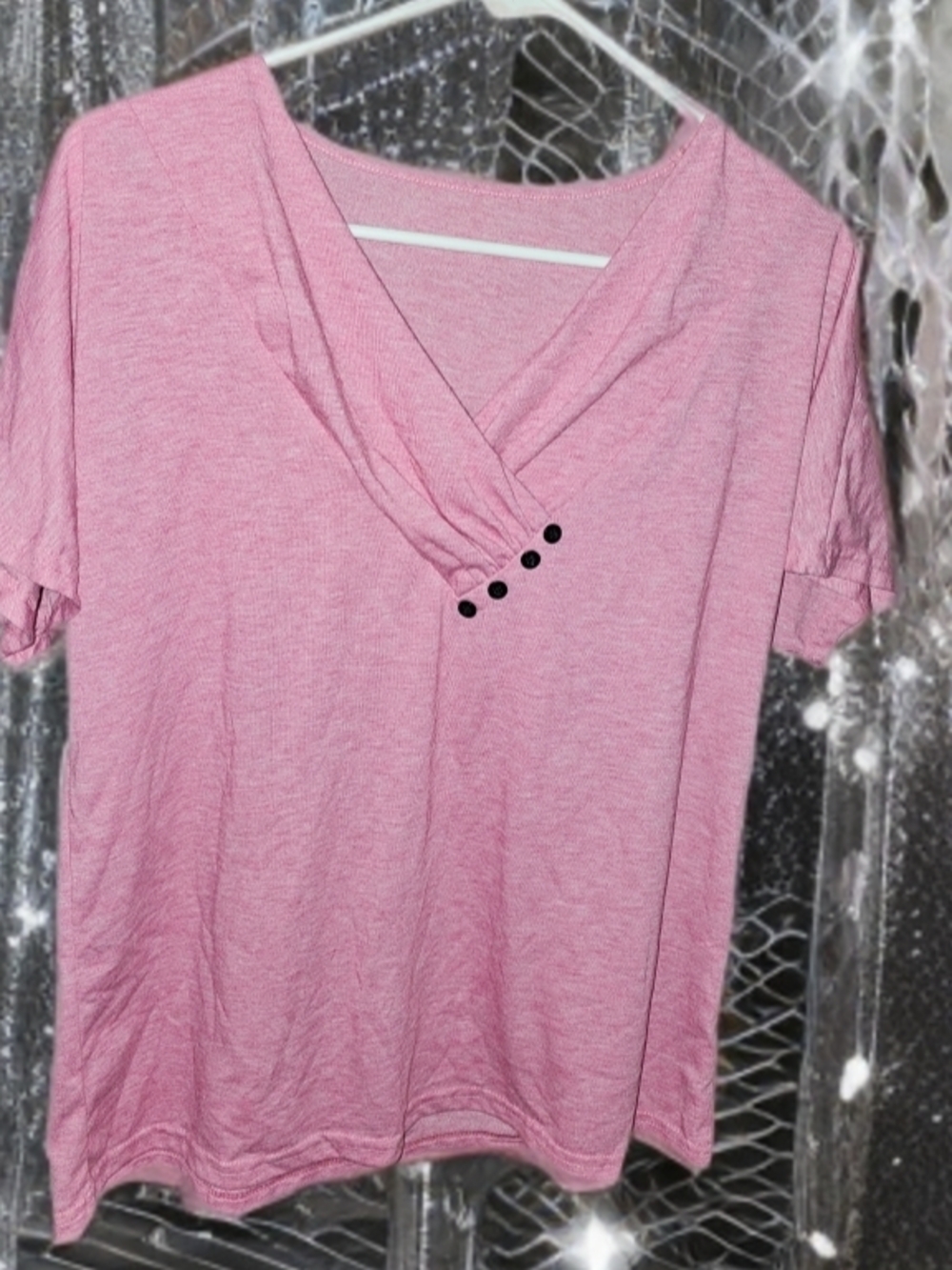 SHEIN Pink V-Neck Short Sleeve Top with Button Accent - Like New! 👚✨ #SHEIN